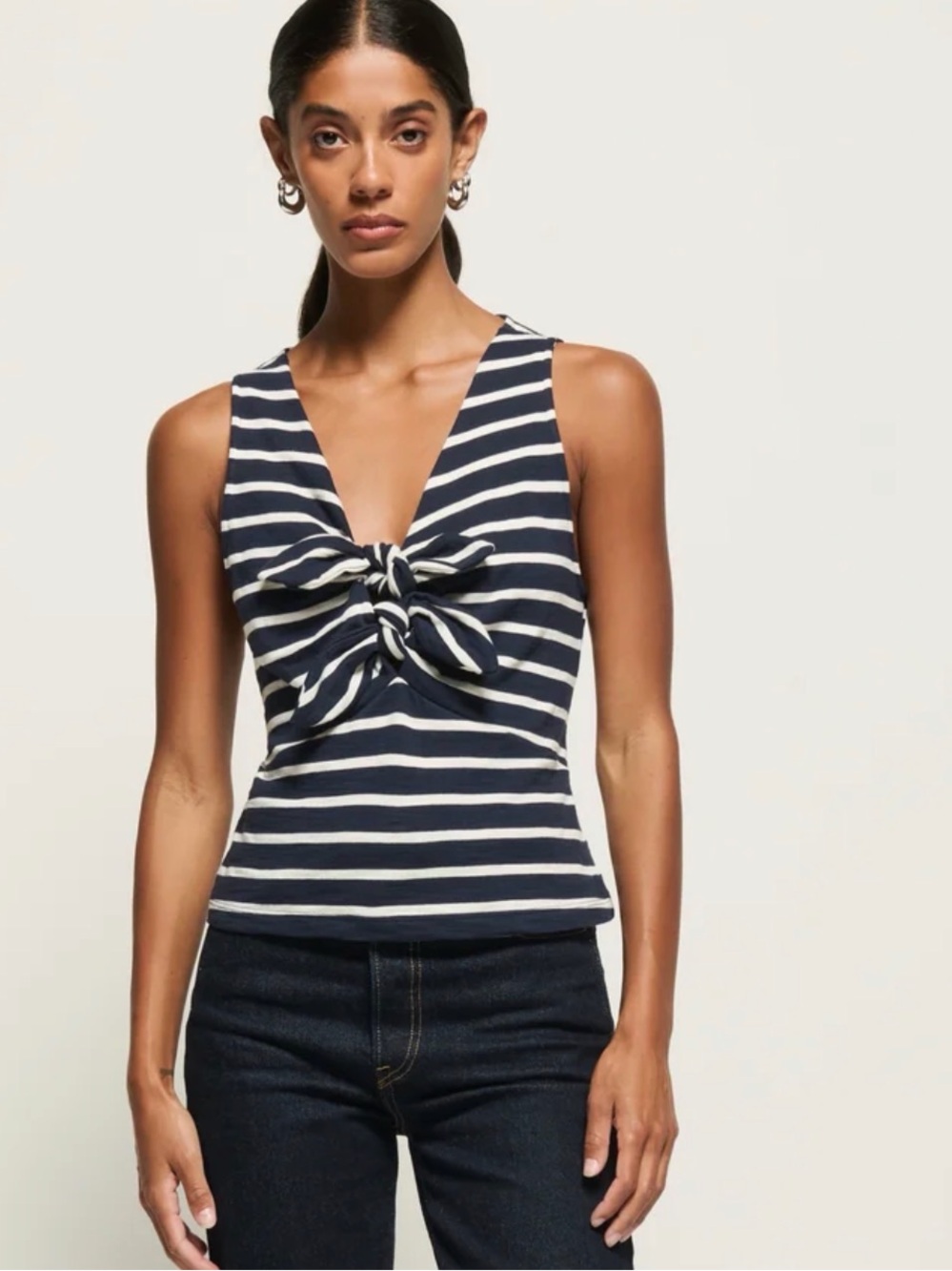 Nation Los Angeles Navy White Striped Tie Front Tank Top Size S